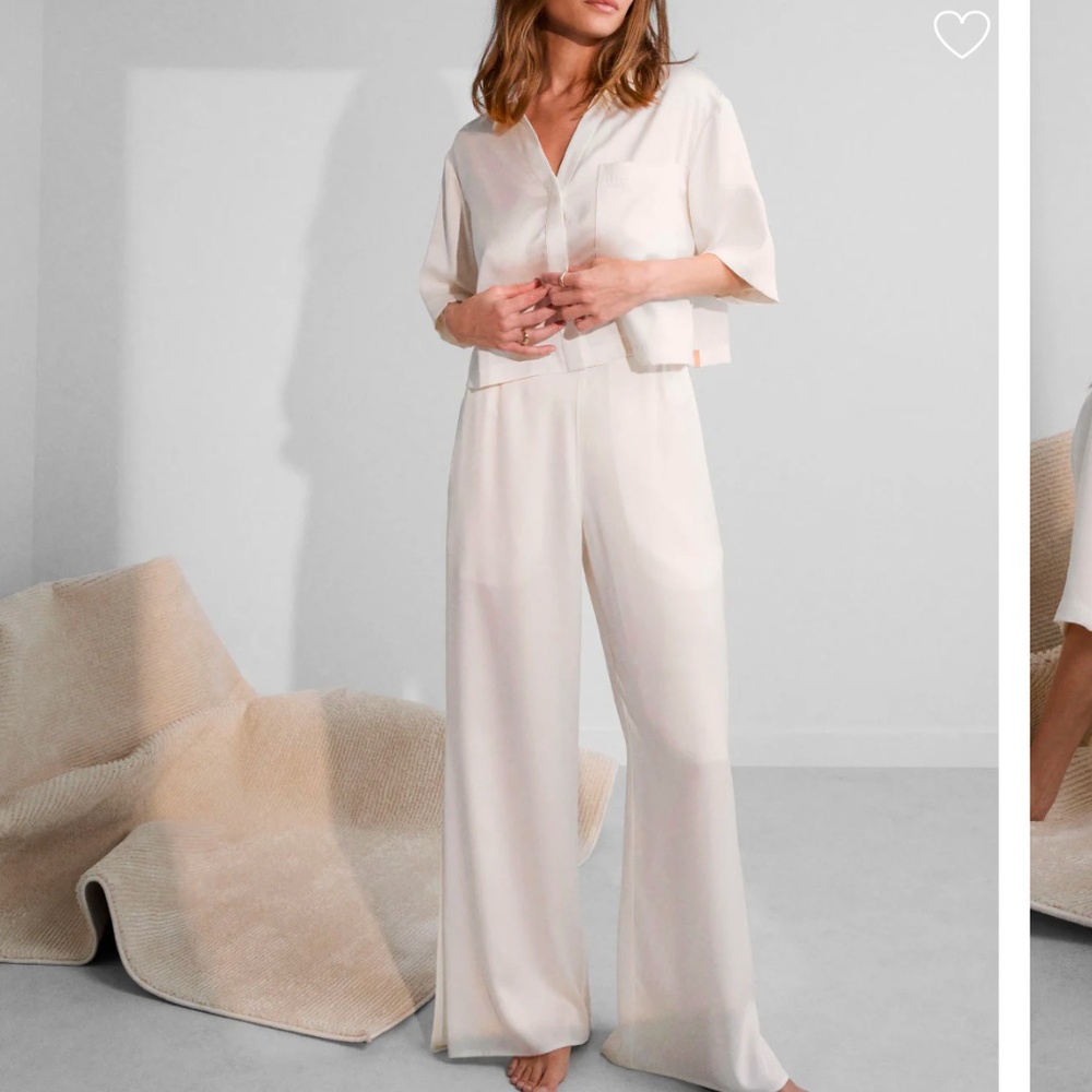 LUNYA NWOT Washable Silk High Rise Pant Set in Tranquil White Size S